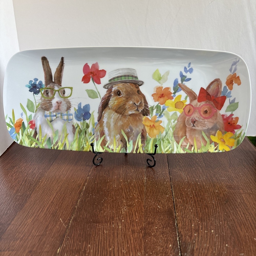 Prima Design Platter Tray 3 Rabbits 19" x 8" Bunny‎ Spring